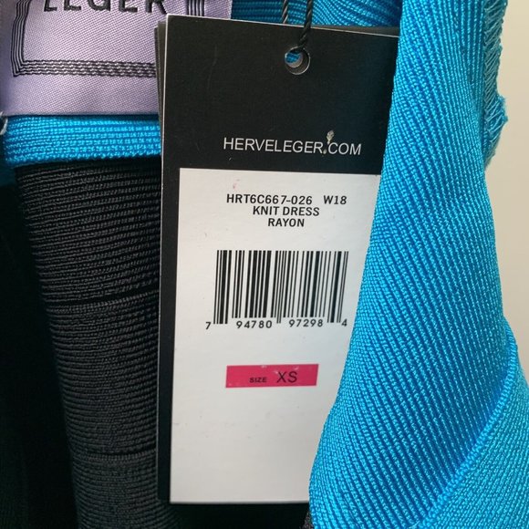 Herve Leger Bandage Bodycon Dress Size XS Blue Black Iconic **New With Tags** - Picture 8 of 11
